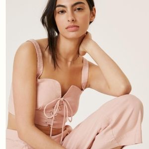 Anthropologie Krissy Linen Blend Pink Crop Top Corset Bralette Size 4